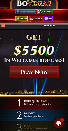Main page of BoVegas Casino’s mobile version.