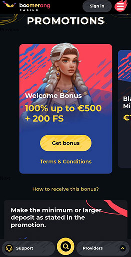 A page with bonuses for mobile customers