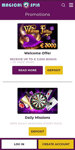 Mobile casino bonuses page