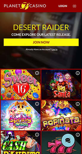 Mobile casino homepage