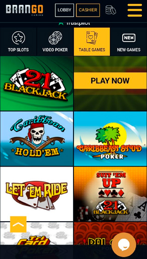 Homepage of the Brango online casino